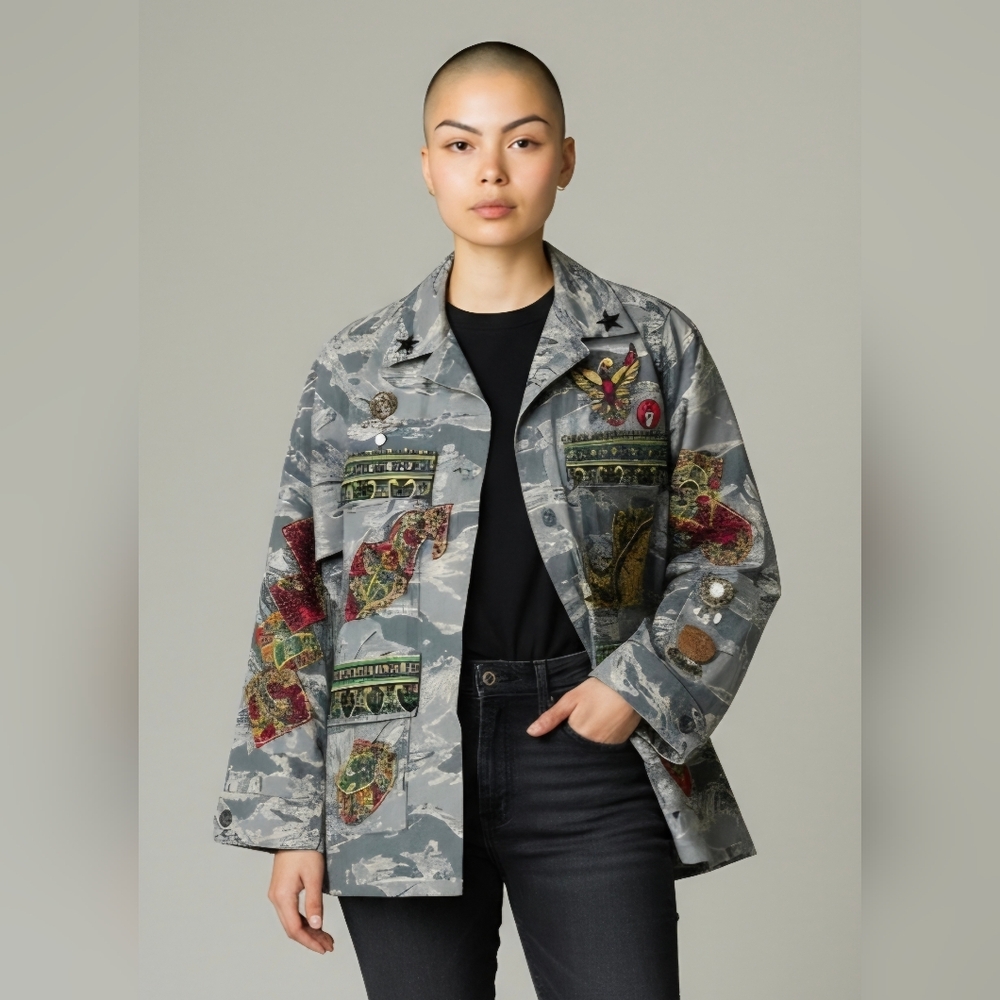 Upcycled Camouflage Utility Military Jacket